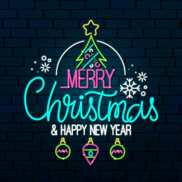 Free vector neon merry christmas