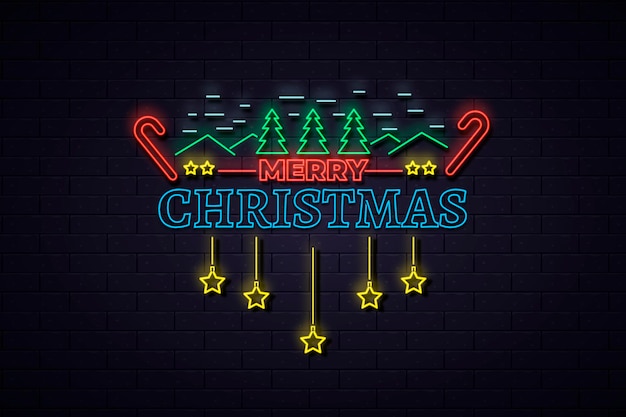 Vettore gratuito buon natale al neon