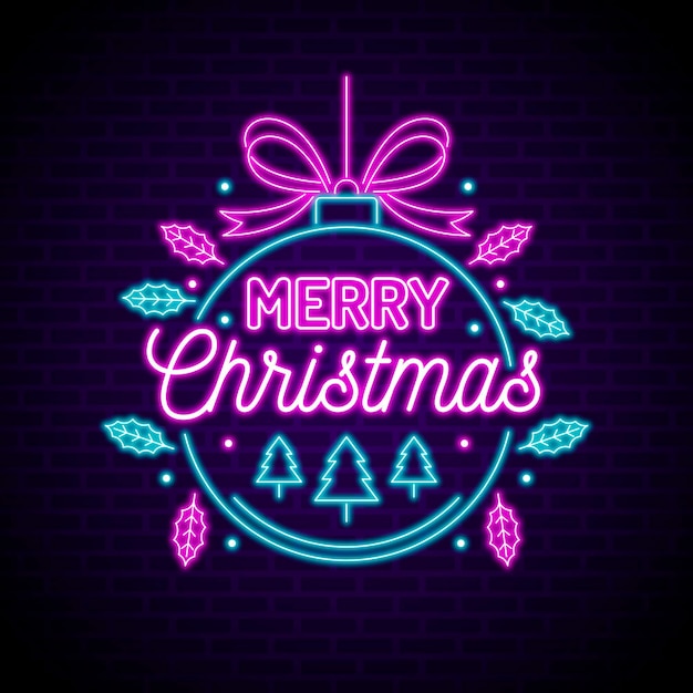 Free vector neon merry christmas