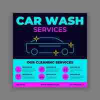 Free vector neon modern car wash company services flyer template