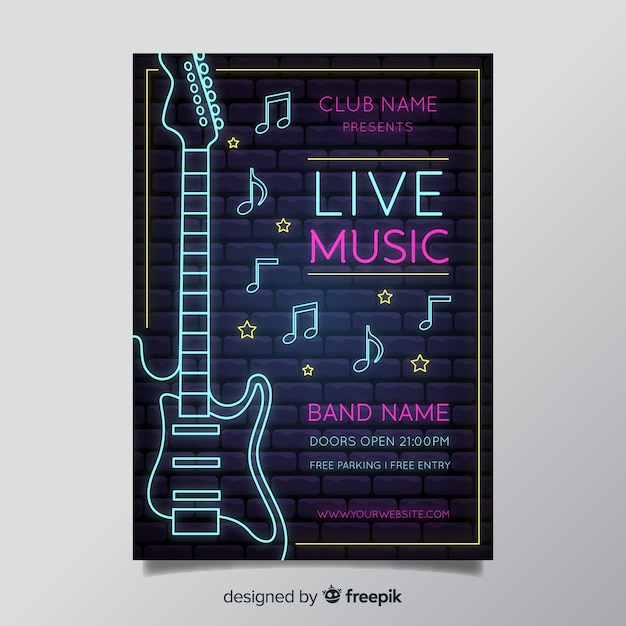 Neon music festival poster template