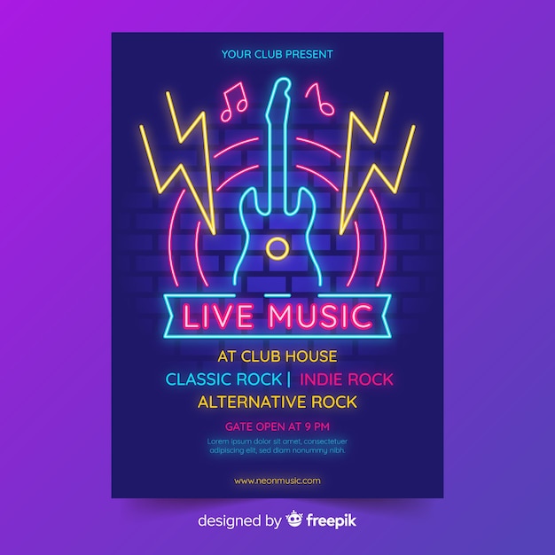 Neon music festival poster template