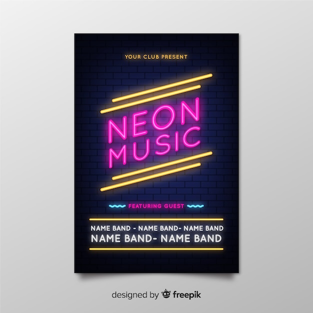 Free vector neon music festival poster template