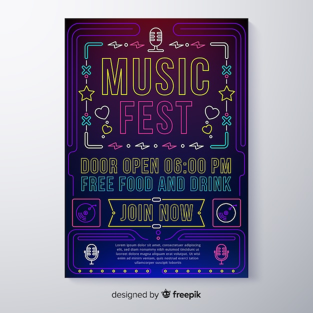 Neon music festival poster template