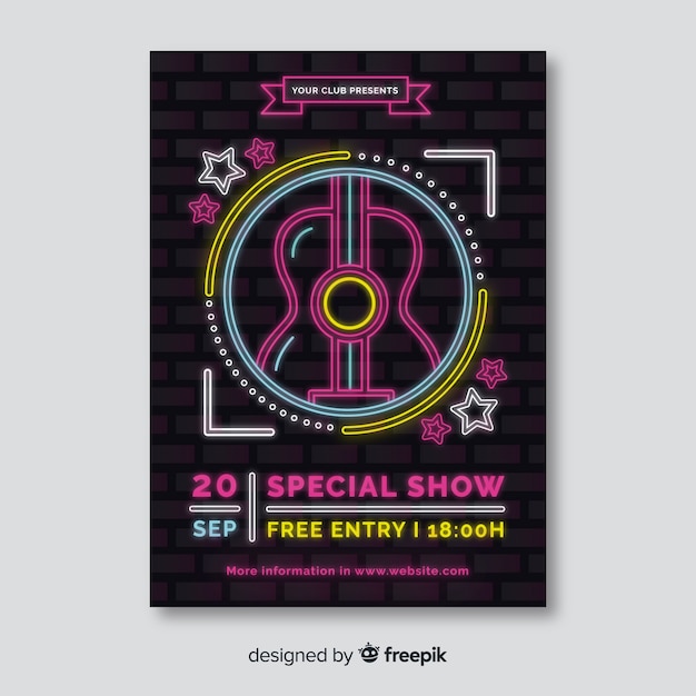 Free vector neon music festival poster template