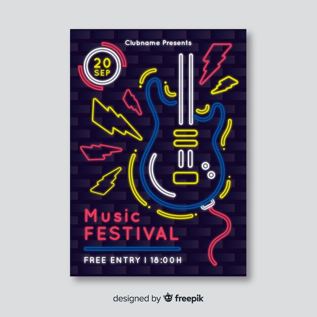 Neon music festival poster template