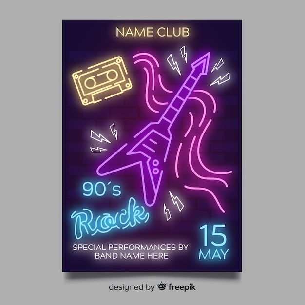 Neon music festival poster template
