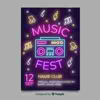 Free vector neon music festival poster template