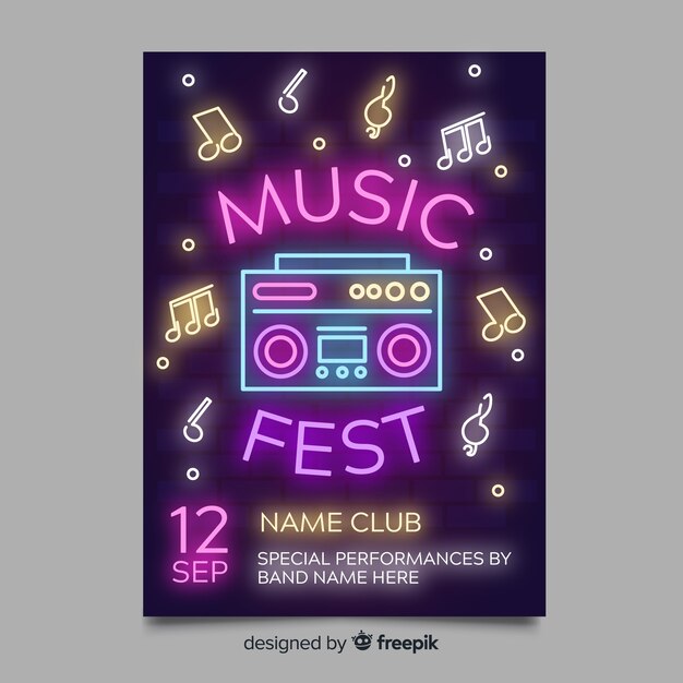 Neon music festival poster template