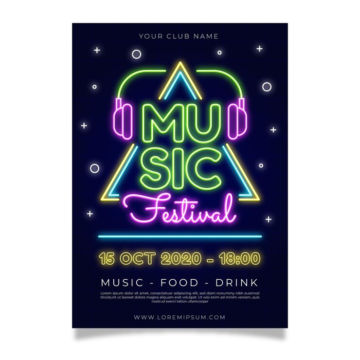 Free Vector neon music festival poster template