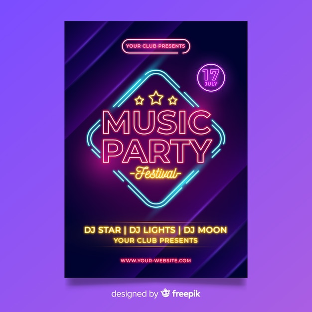 Free vector neon music festival poster template