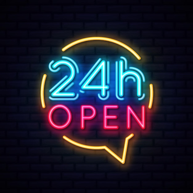 Neon open 24 hours sign