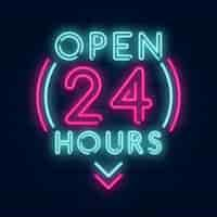 Free vector neon 'open 24 hours' sign