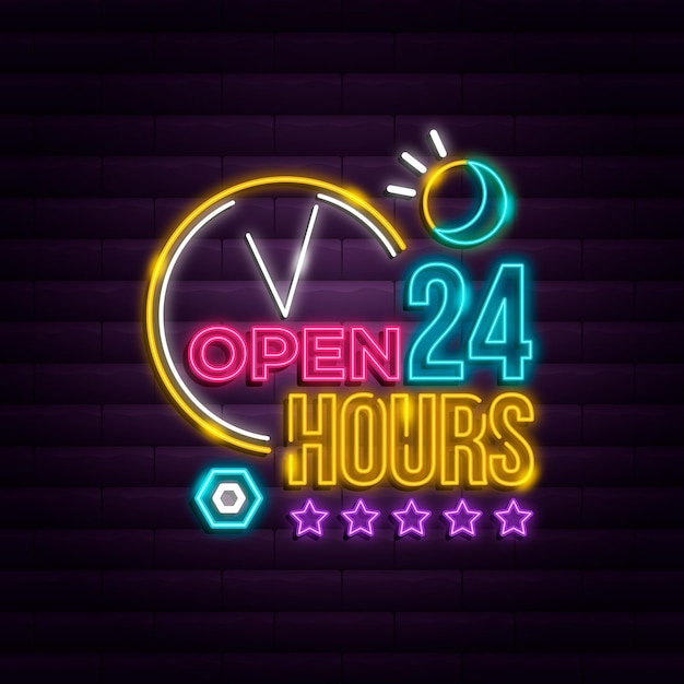 Free vector neon open 24 hours sign