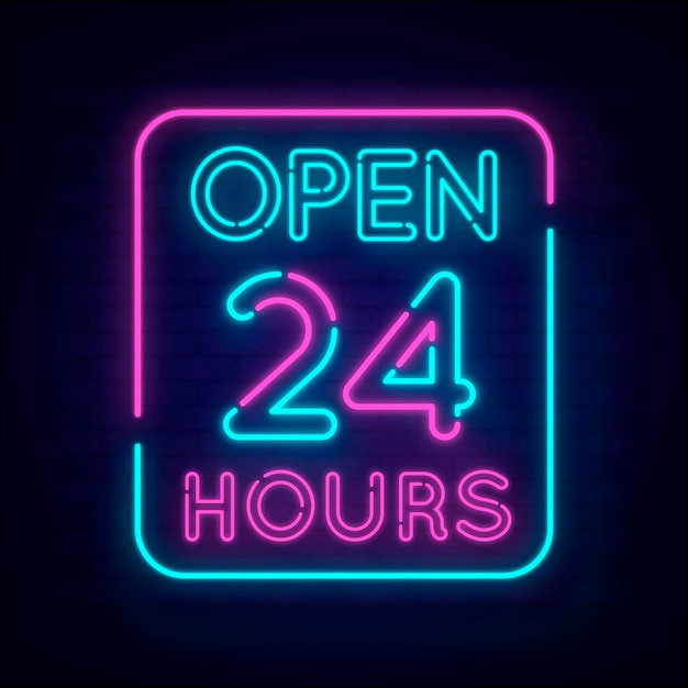 Free vector neon open 24 hours sign