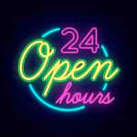 Free vector neon open 24 hours sign