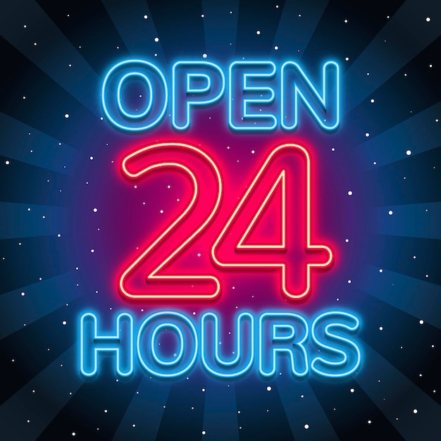 Free vector neon 'open twenty four hours' sign