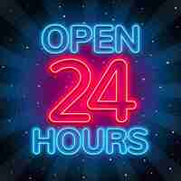 Free vector neon 'open twenty four hours' sign