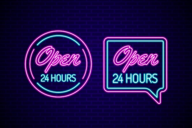 Free vector neon open twenty-four hours sign