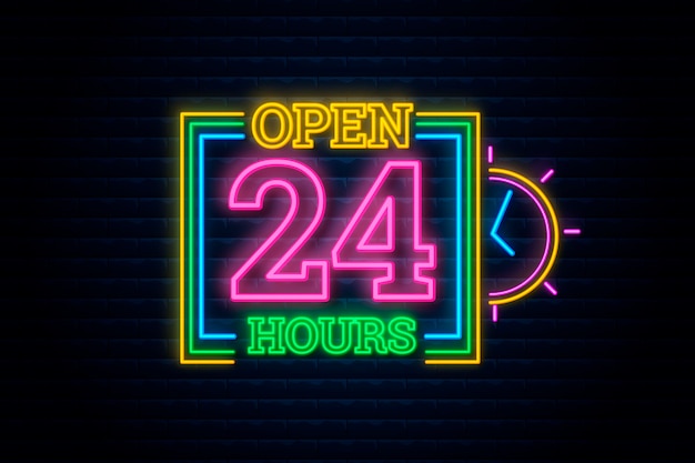 Free vector neon open twenty-four hours sign