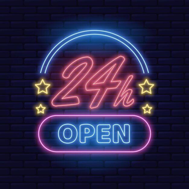 Neon open twenty-four hours sign