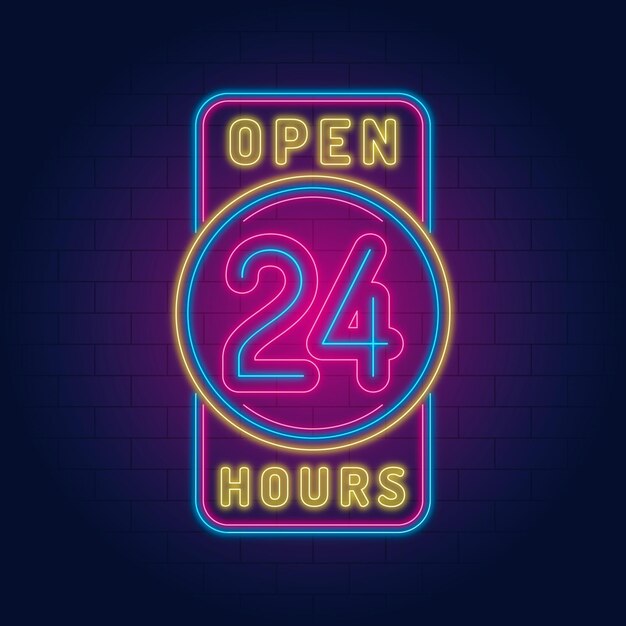 Neon open twenty-four hours sign
