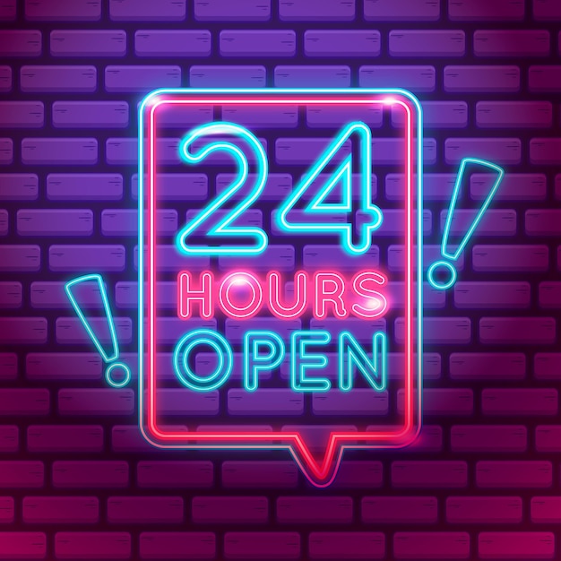 Free vector neon open twenty-four hours sign