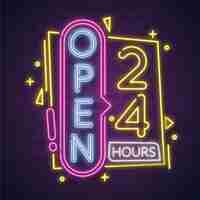 Free vector neon open twenty-four hours sign