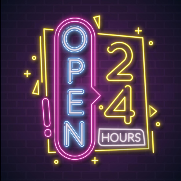 Neon open twenty-four hours sign