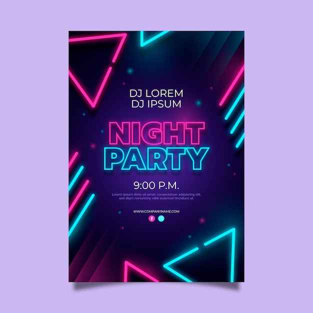 Modello di poster per feste al neon