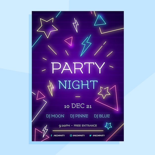 Free vector neon party poster template