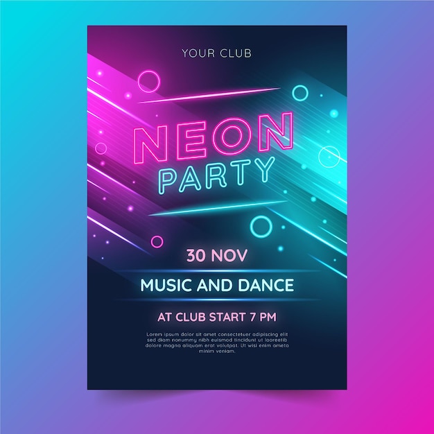 Free vector neon party poster template