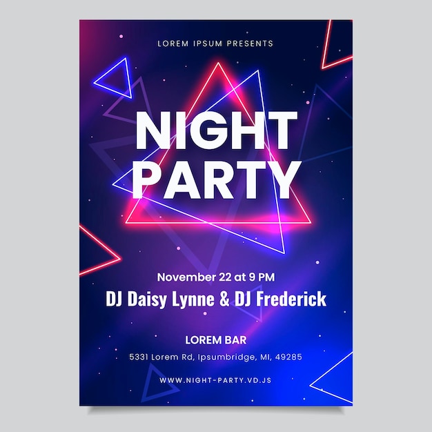 Free vector neon party poster template