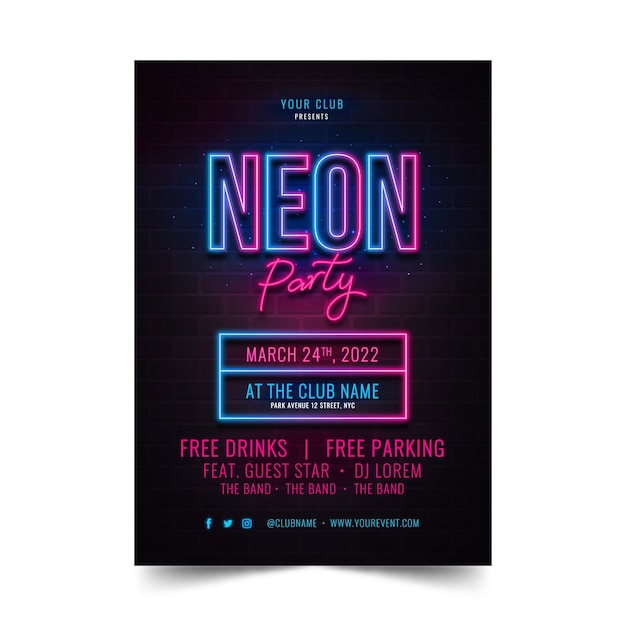 Modello di poster per feste al neon