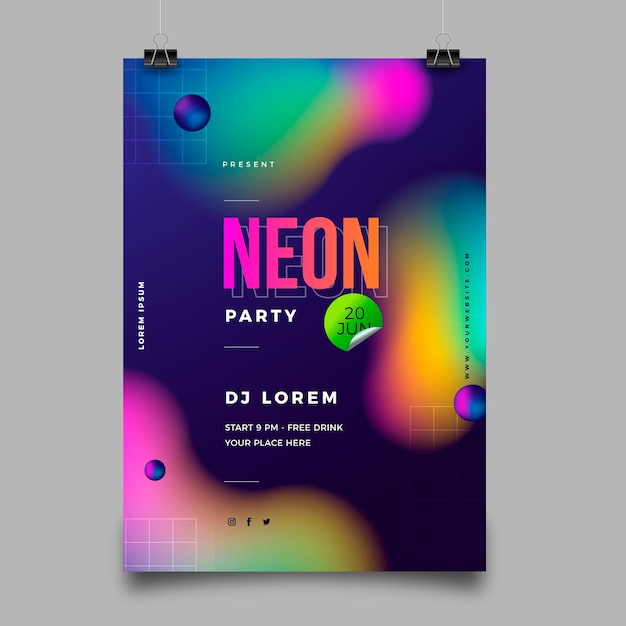 Vettore gratuito modello di poster per feste al neon