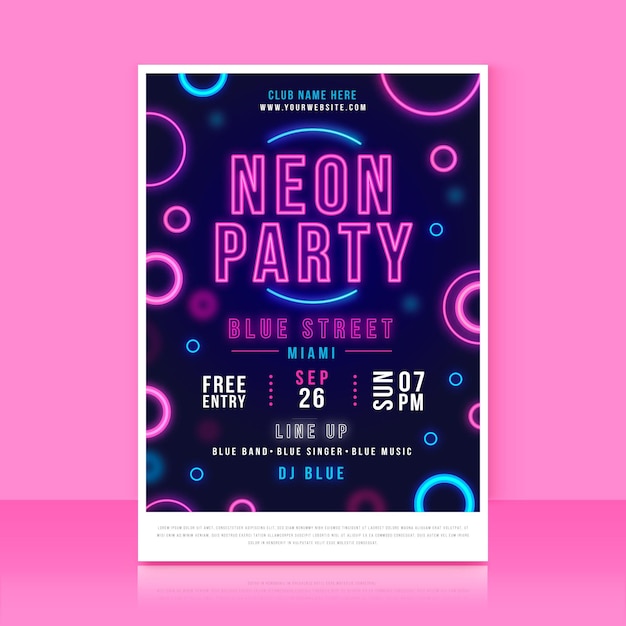 Modello di poster per feste al neon