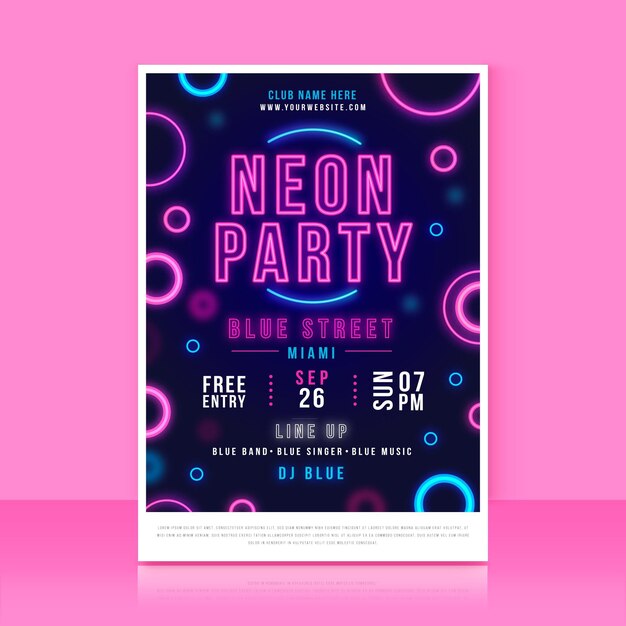 Neon party poster template