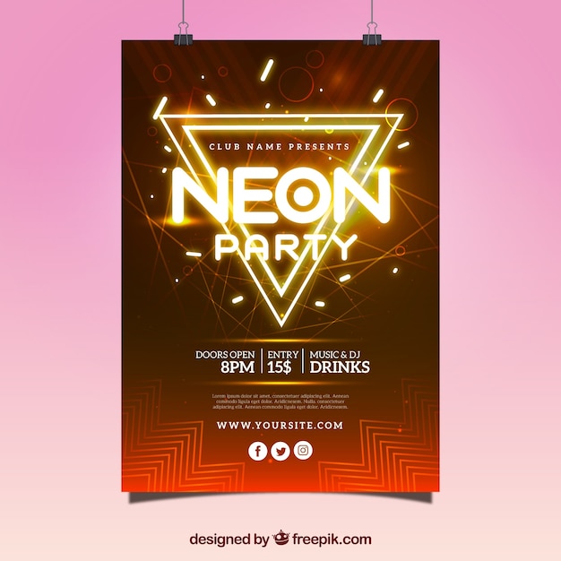 Poster del partito al neon con forma geometrica