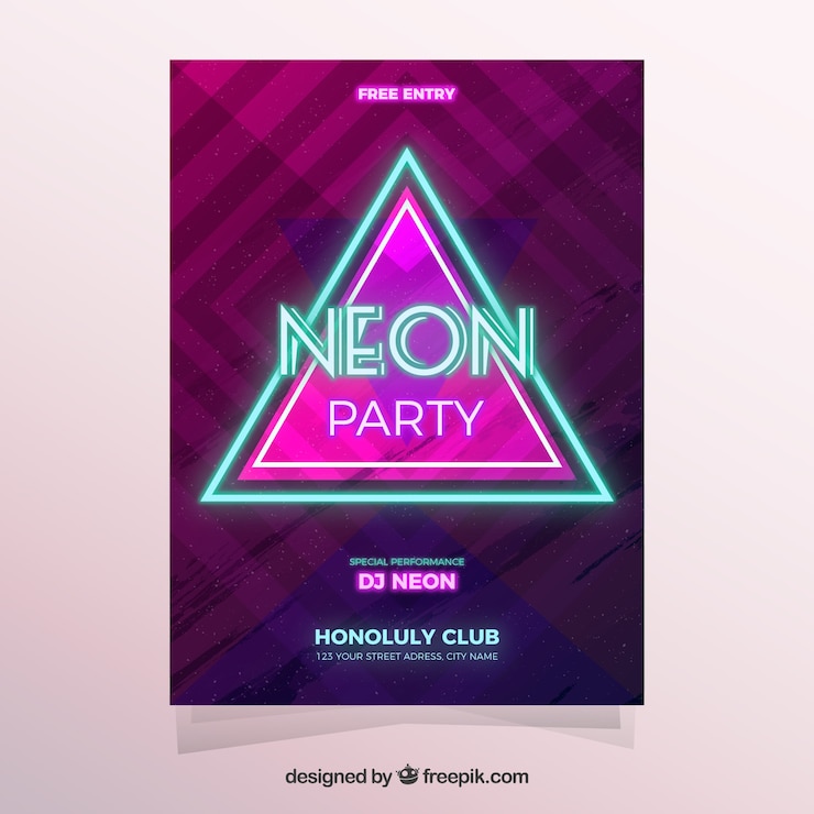 Free Vector neon party poster with modern triangle