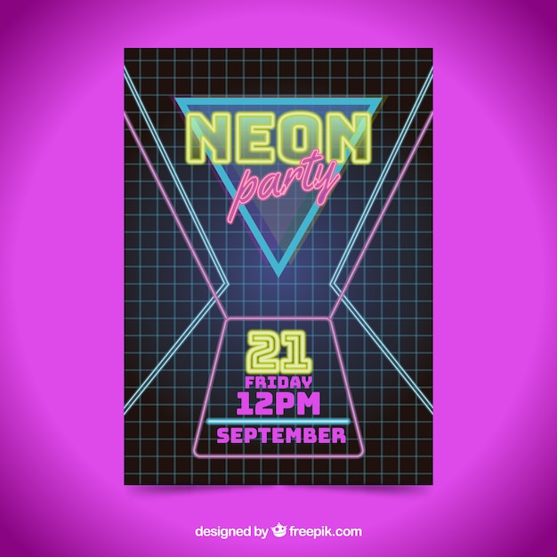 Free vector neon party poster with retro style