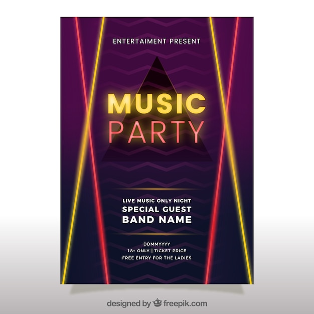 Neon party poster with triangle