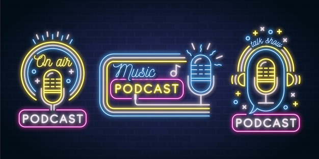 Vettore gratuito collezione di logo podcast al neon