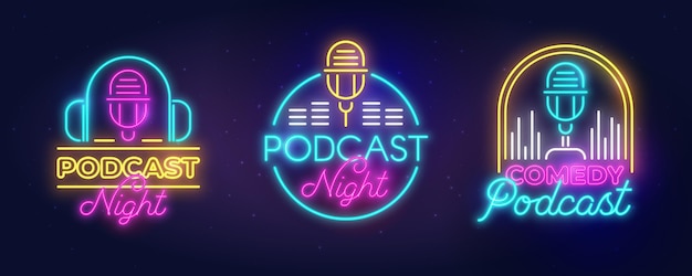 Free vector neon podcast logo collection