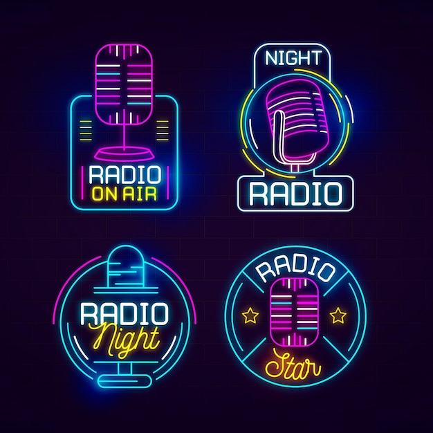 Vettore gratuito insieme di logo di podcast al neon