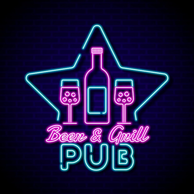 Neon pub or restaurant sign