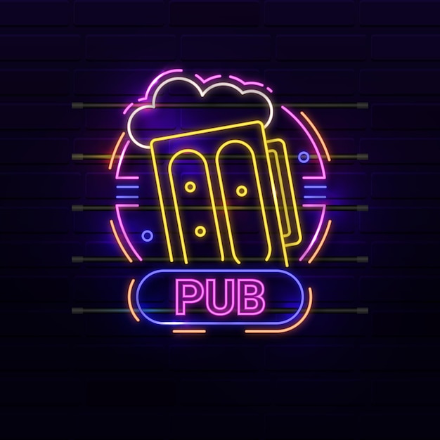 Neon pub and restaurant sign