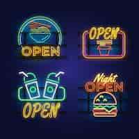 Free vector neon pub or restaurant signs collection