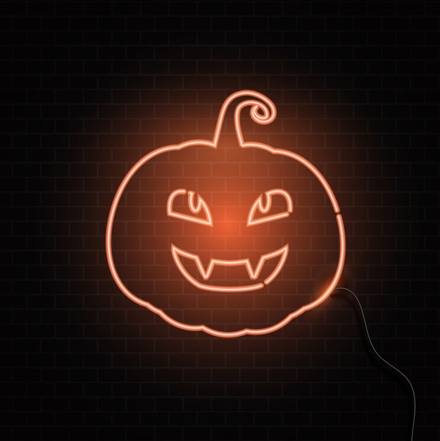 Free vector neon pumpkin sign halloween background