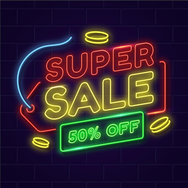 Neon sale sign with discount