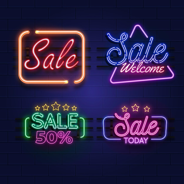 Free vector neon sale signs collection